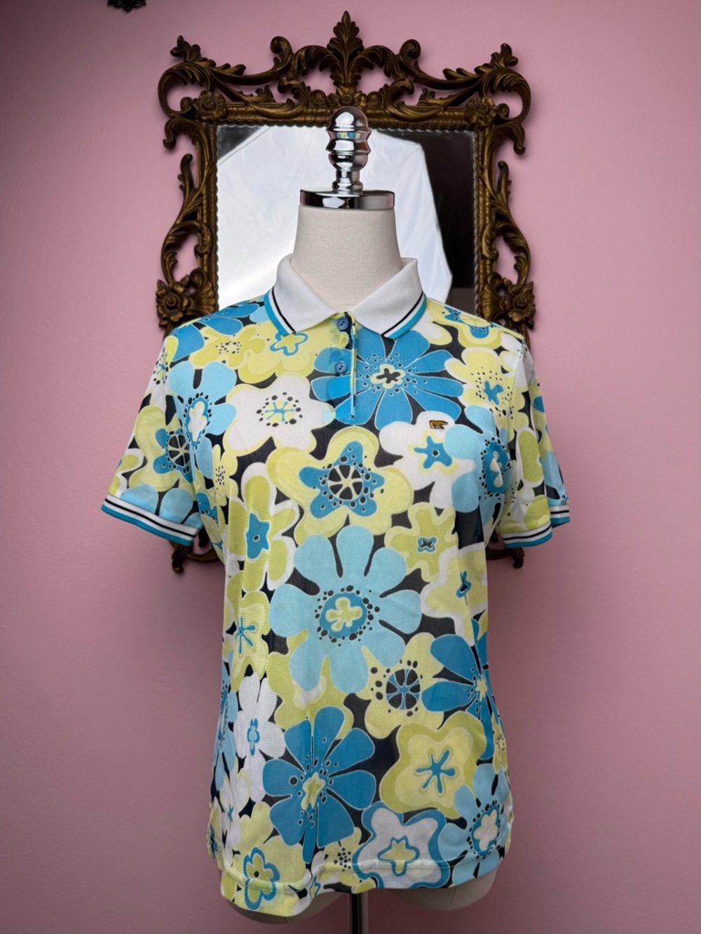 Jack Nicklaus Micro Mesh Sheer Floral Golf Polo Shirt Medium